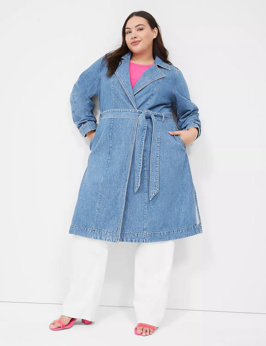 Women Lane Bryant Denimed Trench Trench Coat Blue | WSY282XO