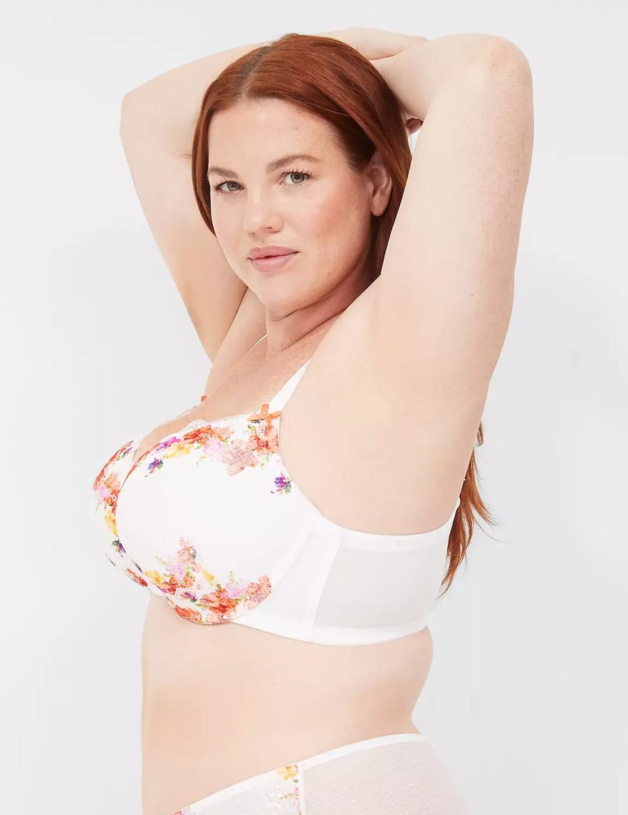 Women Lane Bryant Digital Print Lace Boost Balconette Bra White | EOM4436ZZ