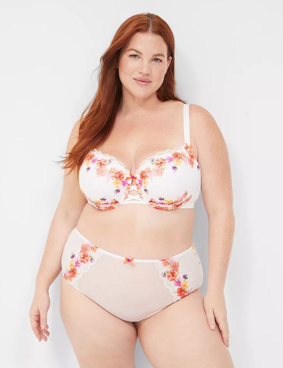 Women Lane Bryant Digital Print Lace Boost Balconette Bra White | EOM4436ZZ