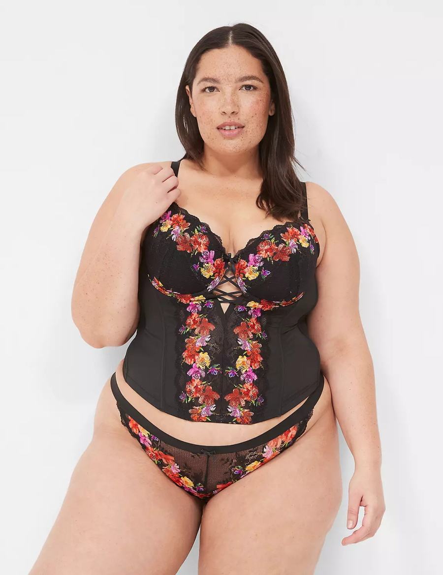 Women Lane Bryant Digital Print Lace Brazilian Panty Black | YTX6431HC