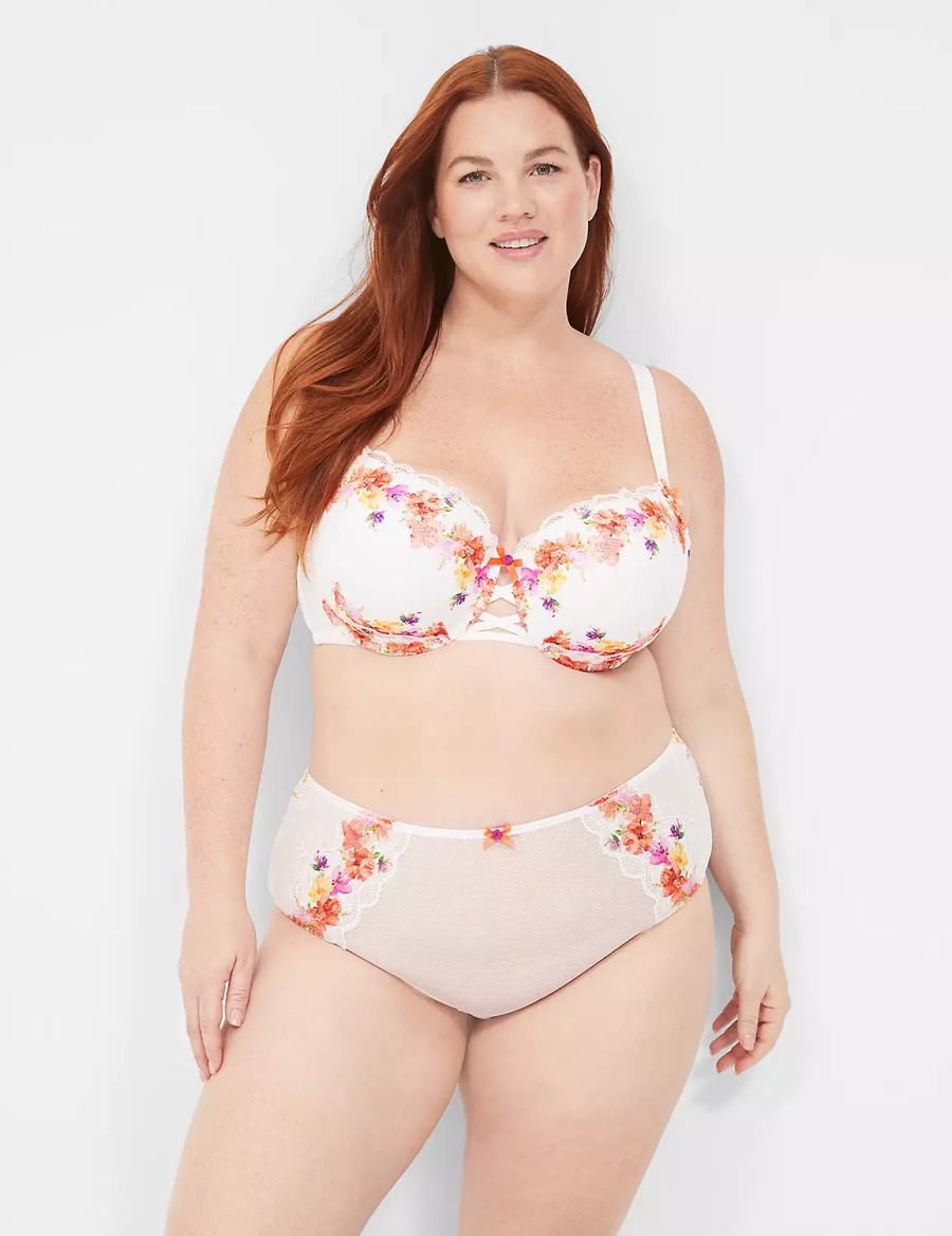 Women Lane Bryant Digital Print Lace Briefs White | HEM5877CM