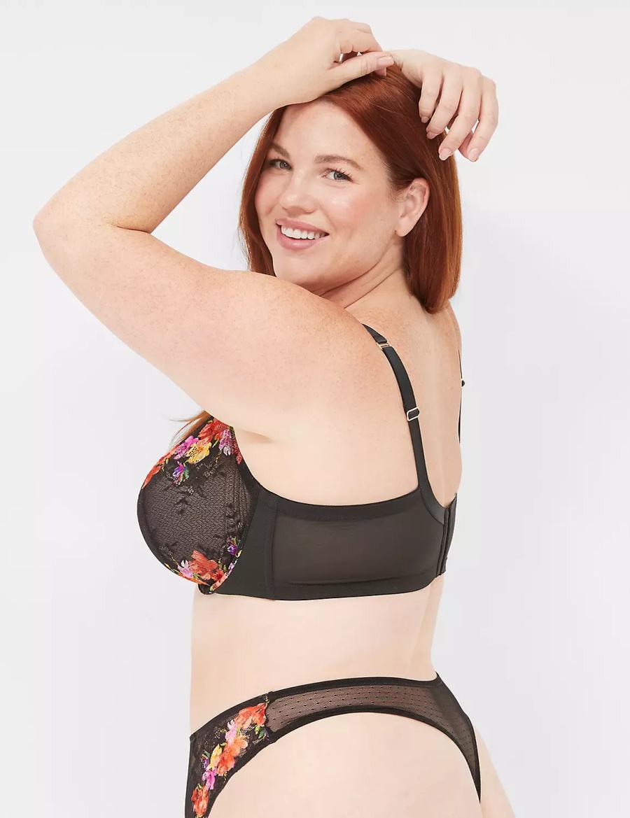 Women Lane Bryant Digital Print Lace High-Leg Thong Panty Black | XGK2138DH