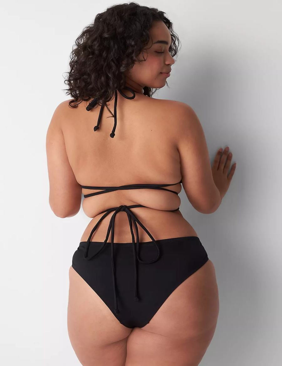 Women Lane Bryant Dipped Tanga Swim Bikini Bottom Black | YAE2259SH