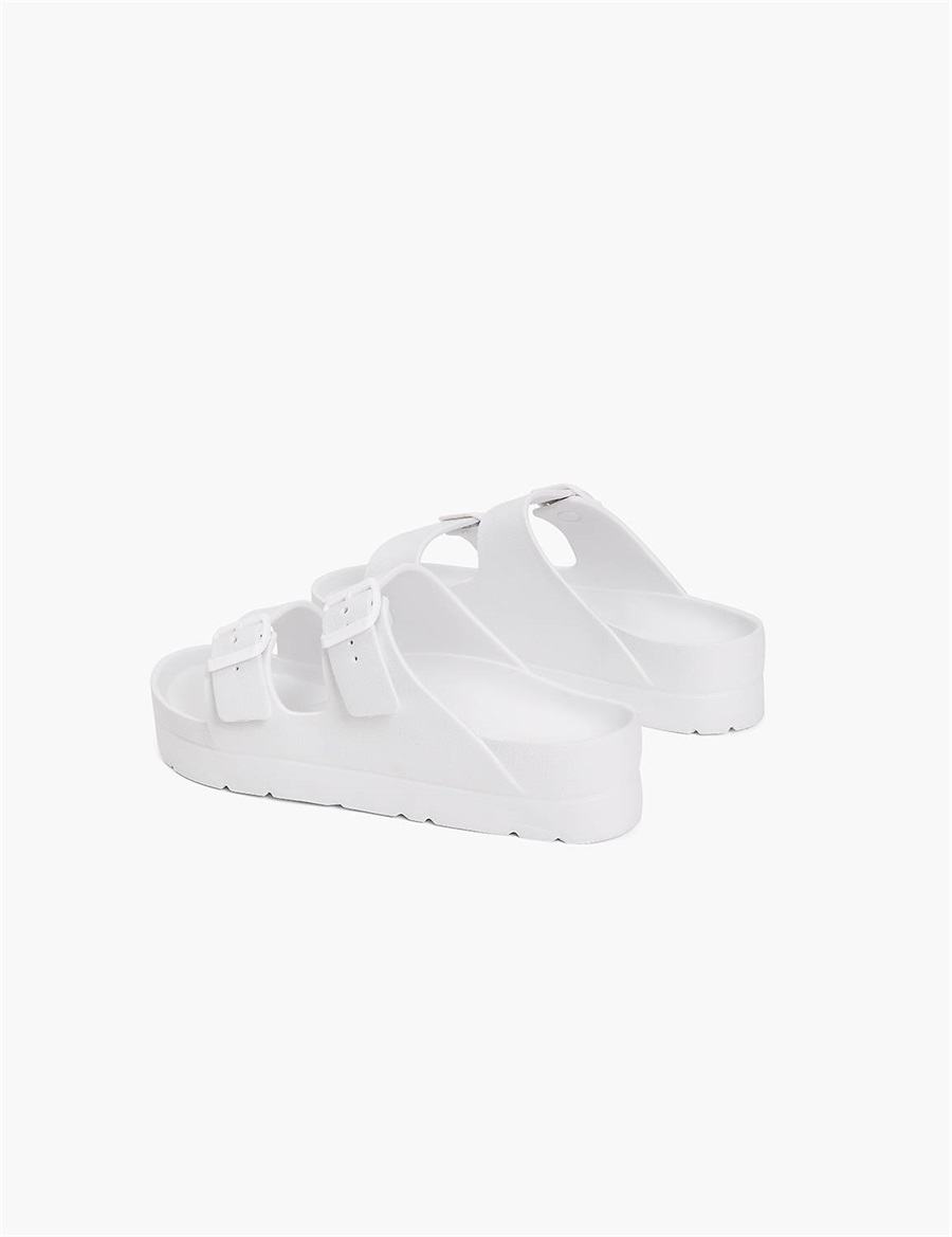 Women Lane Bryant Double-Band Slide Sandals White | MZO5544IM