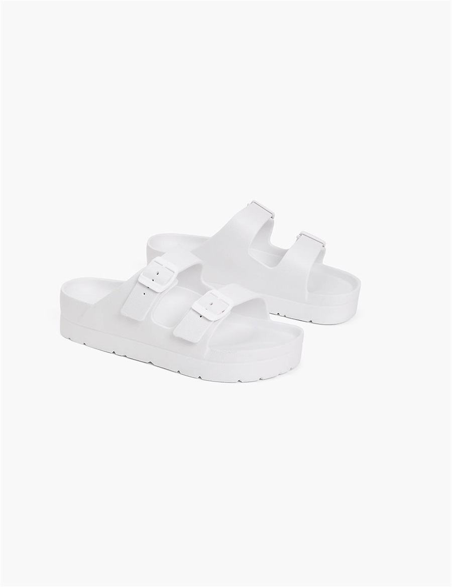 Women Lane Bryant Double-Band Slide Sandals White | MZO5544IM