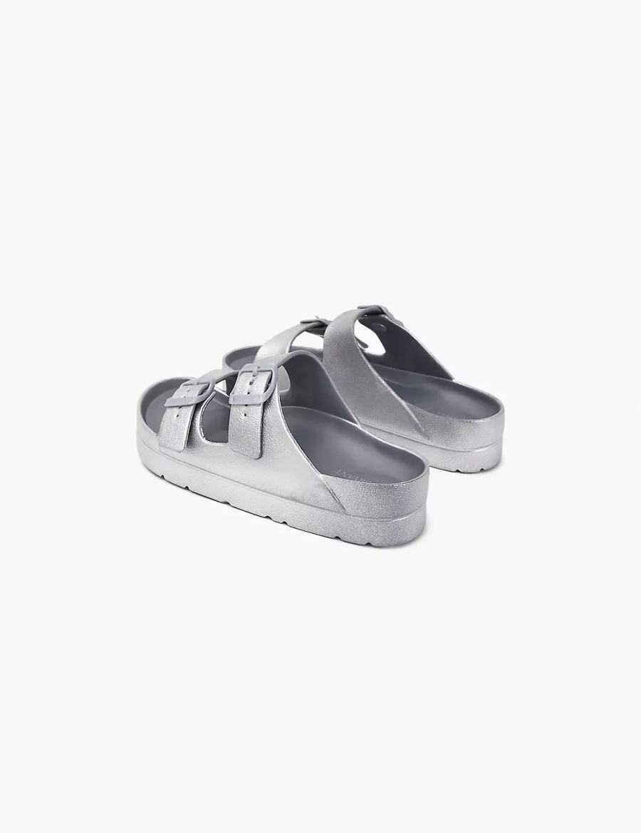 Women Lane Bryant Double-Band Slide Sandals Grey | BTJ525TH