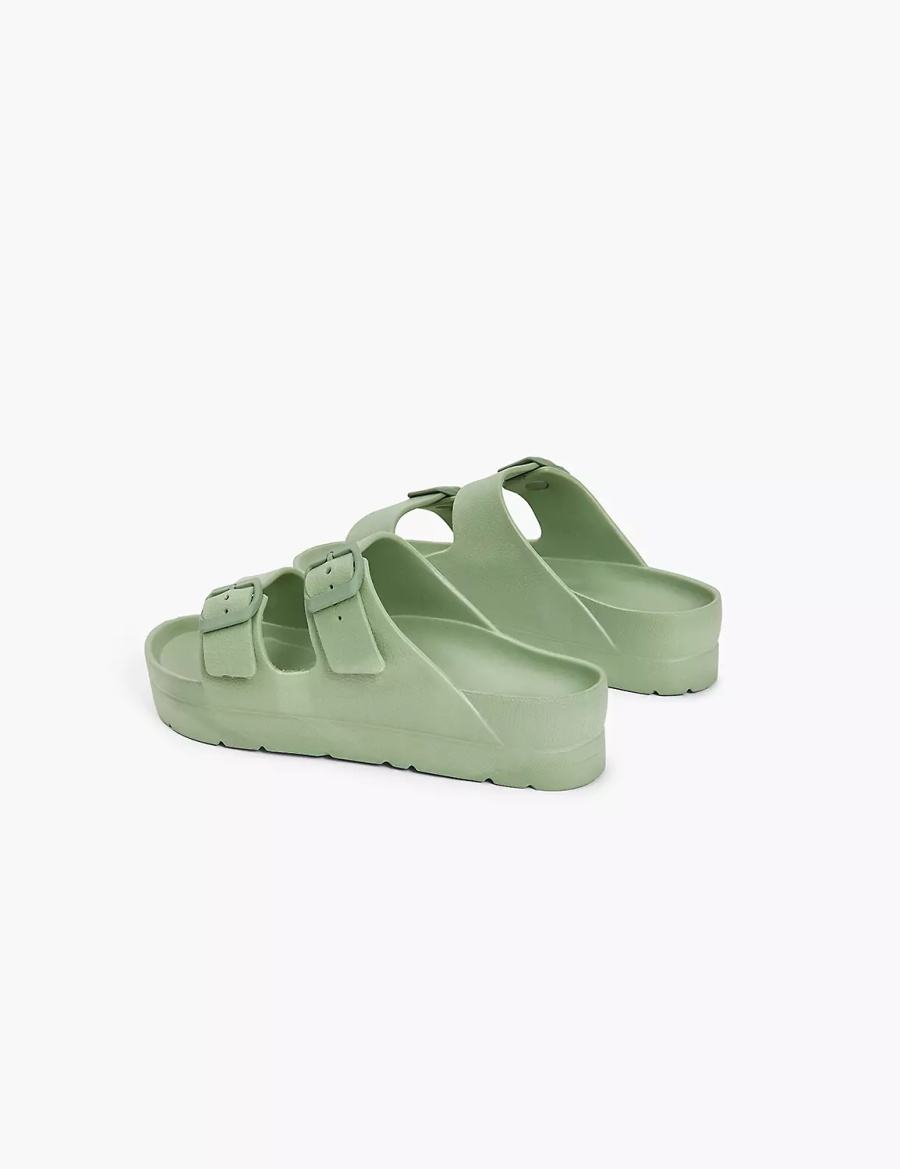 Women Lane Bryant Double-Band Slide Sandals Green | WLN7864DG