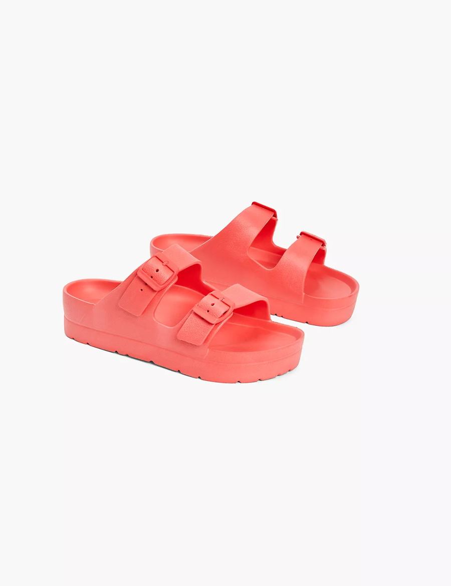 Women Lane Bryant Double-Band Slide Sandals Coral | JBB9731CT