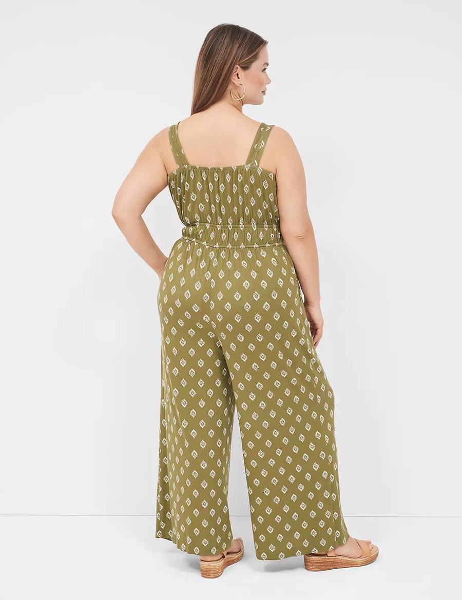 Women Lane Bryant Double Elastic-Waist Tank Jumpsuit Green | NDX9748IC