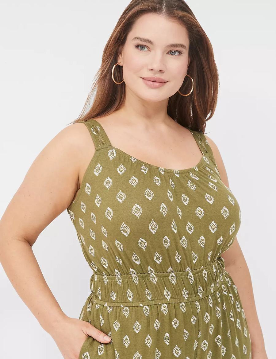 Women Lane Bryant Double Elastic-Waist Tank Jumpsuit Green | NDX9748IC