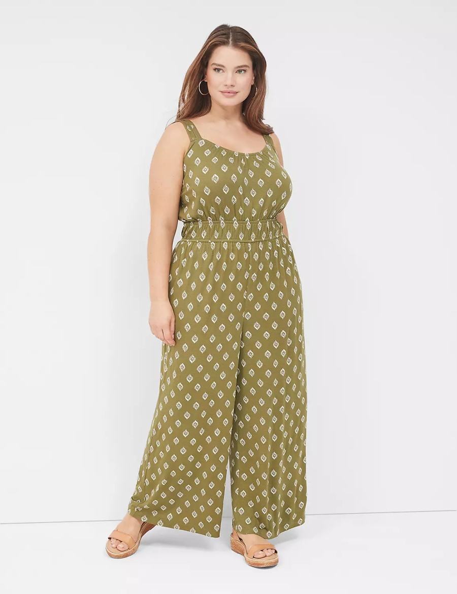 Women Lane Bryant Double Elastic-Waist Tank Jumpsuit Green | NDX9748IC