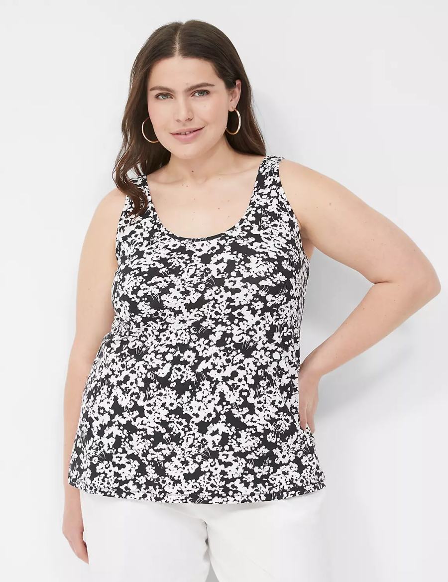 Women Lane Bryant Double Scoop Tank Top Black | YDX1879KN