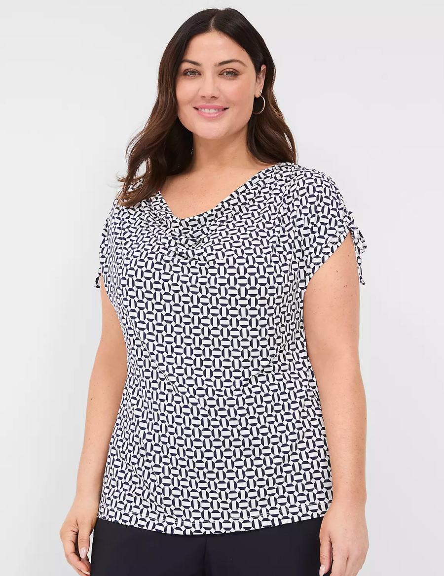 Women Lane Bryant Drawcord Cap-Sleeve Drape-Neck Top T Shirts Navy | JUD1815IS