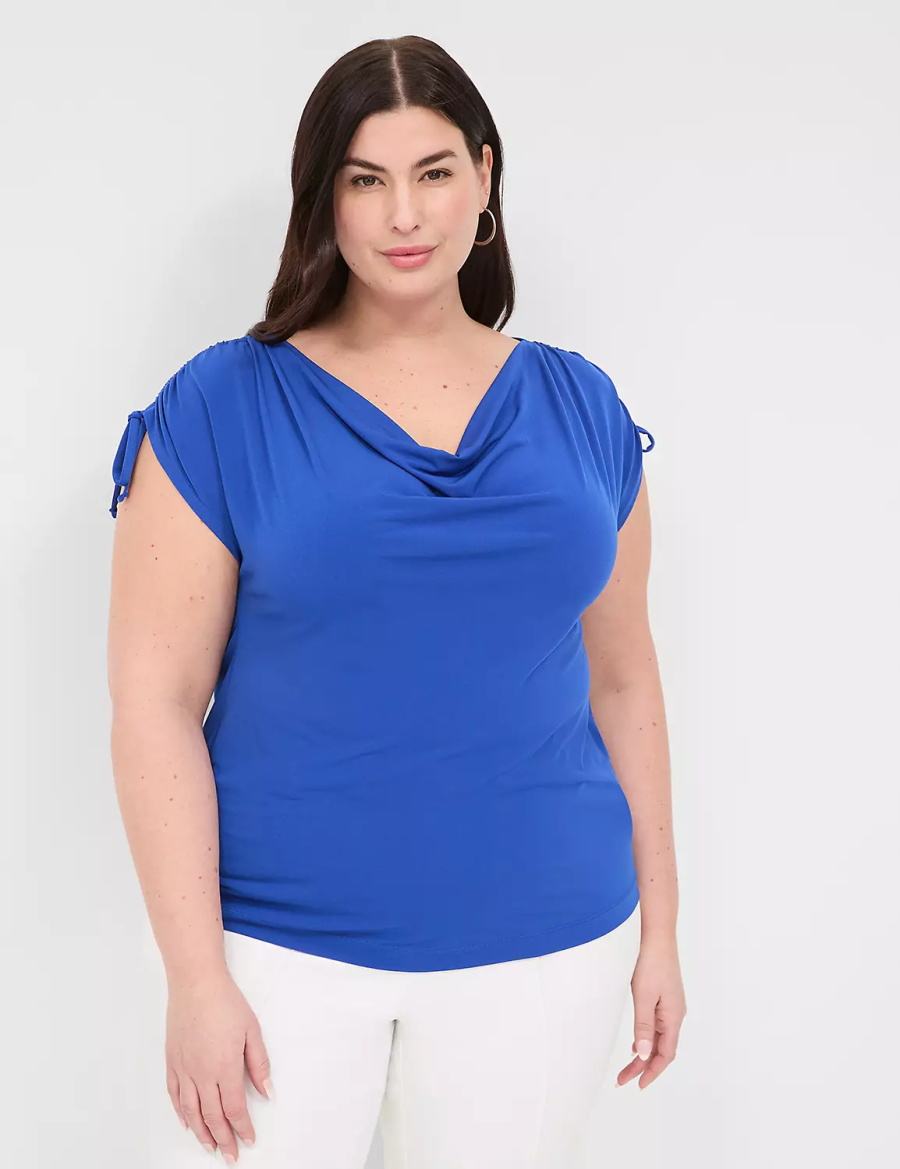 Women Lane Bryant Drawcord Cap-Sleeve Drape-Neck Top T Shirts Blue | NPE6360JS