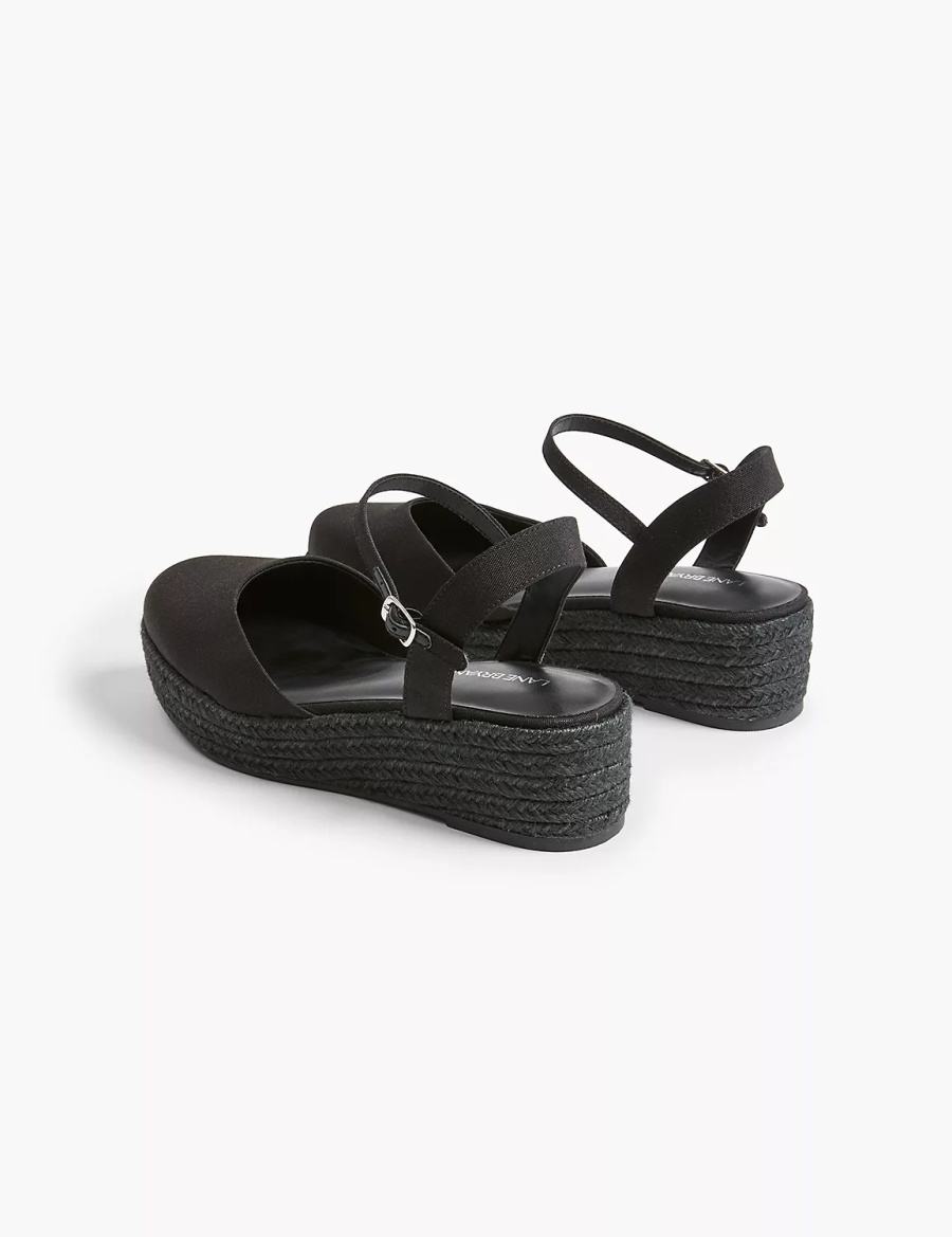 Women Lane Bryant Dream Cloud Ankle-Strap Espadrille Wedge Sandals Black | NNX3298CC