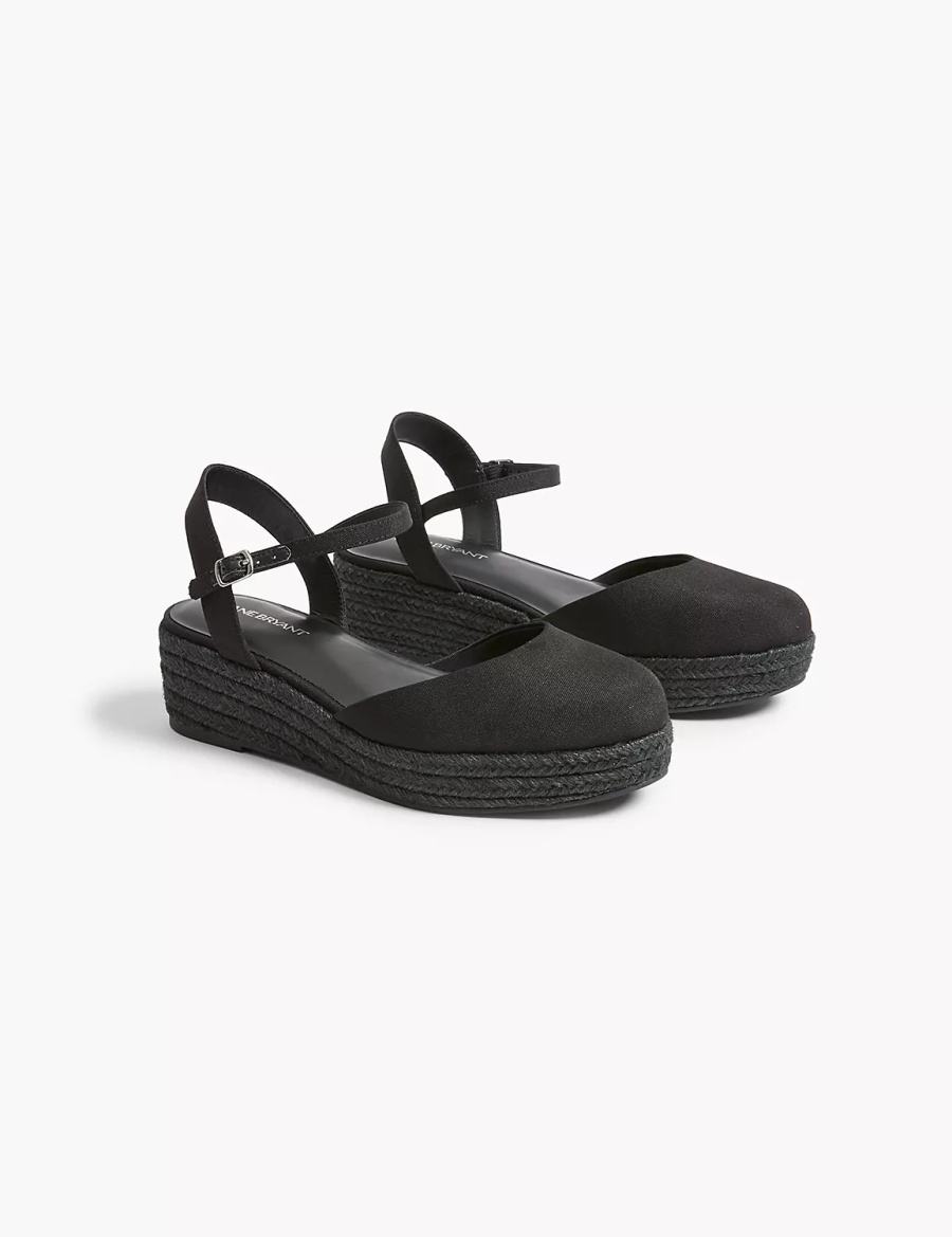 Women Lane Bryant Dream Cloud Ankle-Strap Espadrille Wedge Sandals Black | NNX3298CC