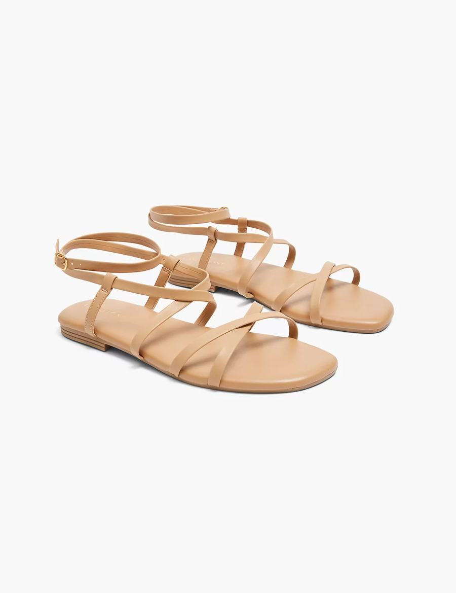 Women Lane Bryant Dream Cloud Ankle-Strap Faux-Leather Gladiator Flat Sandals Brown | UKR8289HF