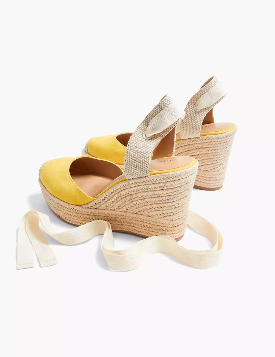 Women Lane Bryant Dream Cloud Ankle-Tie Espadrille Wedge Sandals Yellow | XGP691TI