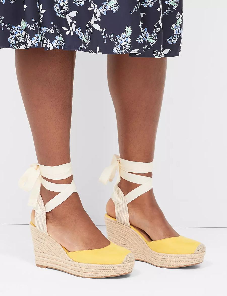 Women Lane Bryant Dream Cloud Ankle-Tie Espadrille Wedge Sandals Yellow | XGP691TI