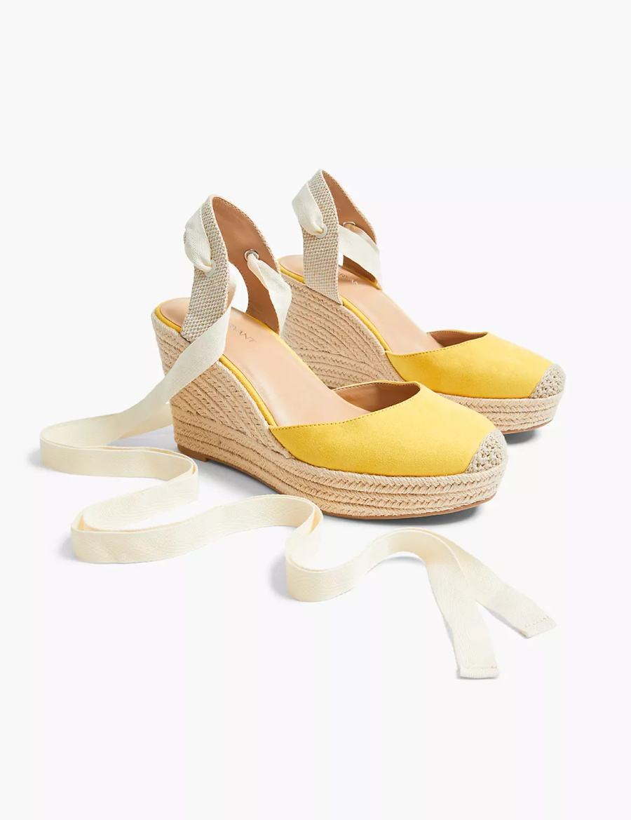 Women Lane Bryant Dream Cloud Ankle-Tie Espadrille Wedge Sandals Yellow | XGP691TI