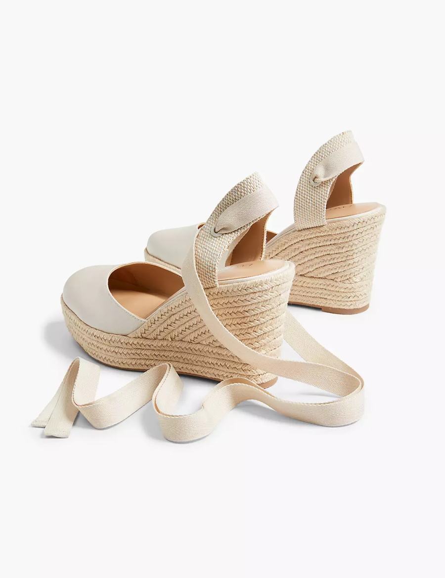 Women Lane Bryant Dream Cloud Ankle-Tie Espadrille Wedge Sandals White | TMO759EA