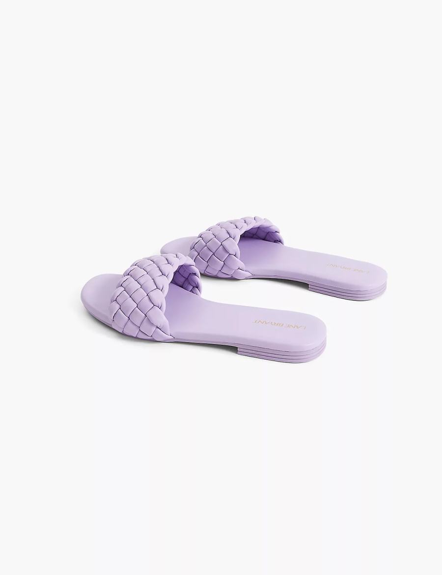 Women Lane Bryant Dream Cloud Braided Faux-Leather Slide Sandals Purple | WEB4921HU