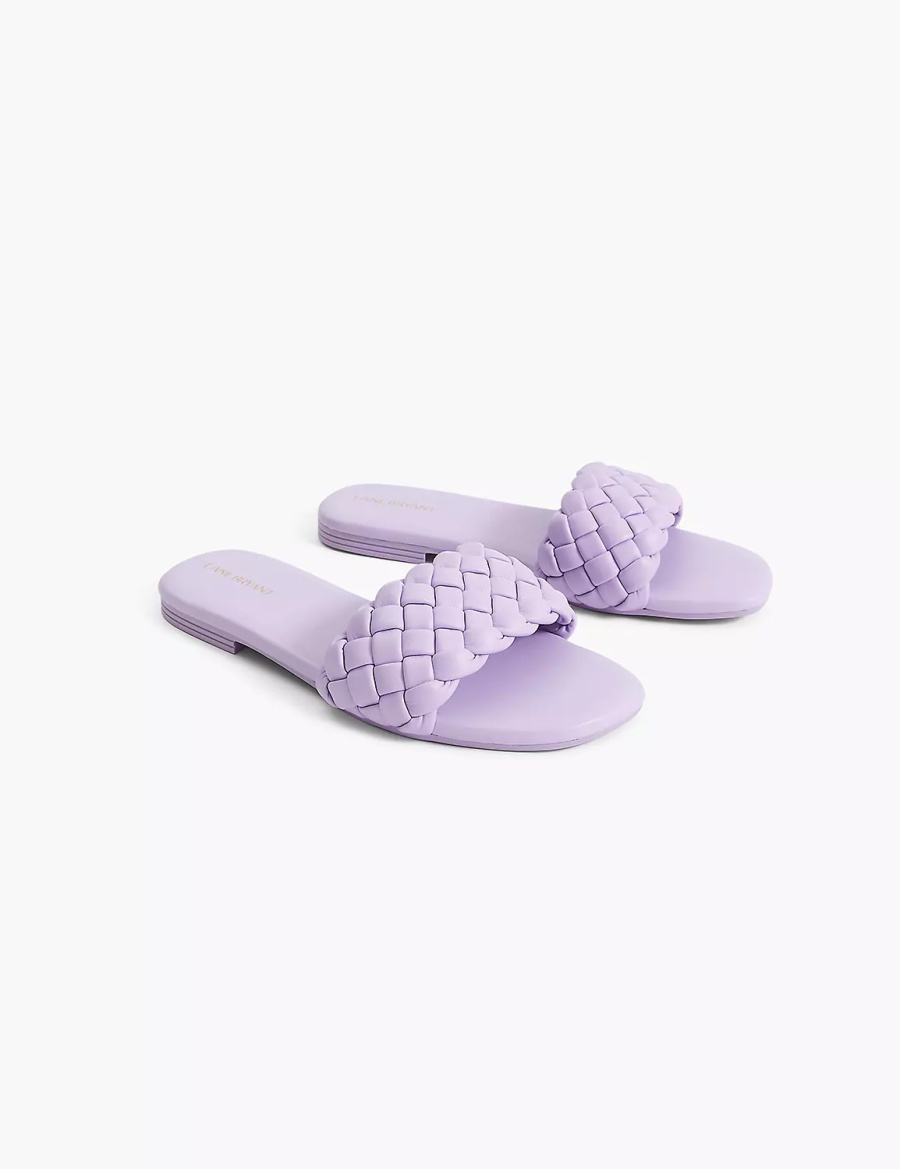 Women Lane Bryant Dream Cloud Braided Faux-Leather Slide Sandals Purple | WEB4921HU