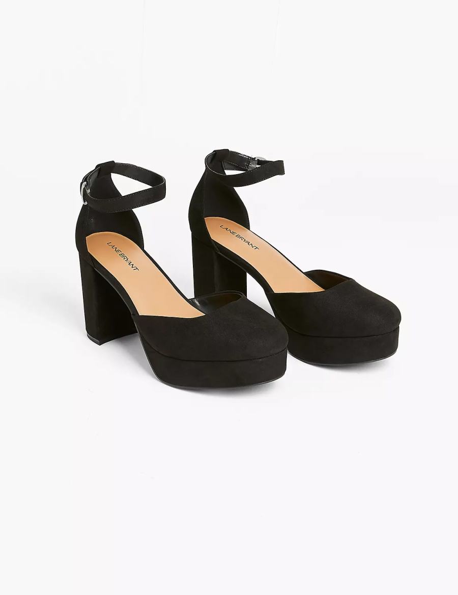 Women Lane Bryant Dream Cloud Closed-Toe Platform Block Heel Heels Sandals Black | KLV6153TL