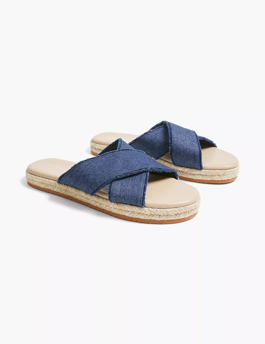 Women Lane Bryant Dream Cloud Criss-Cross Espadrille Slide Sandals Navy | GEV5841MG