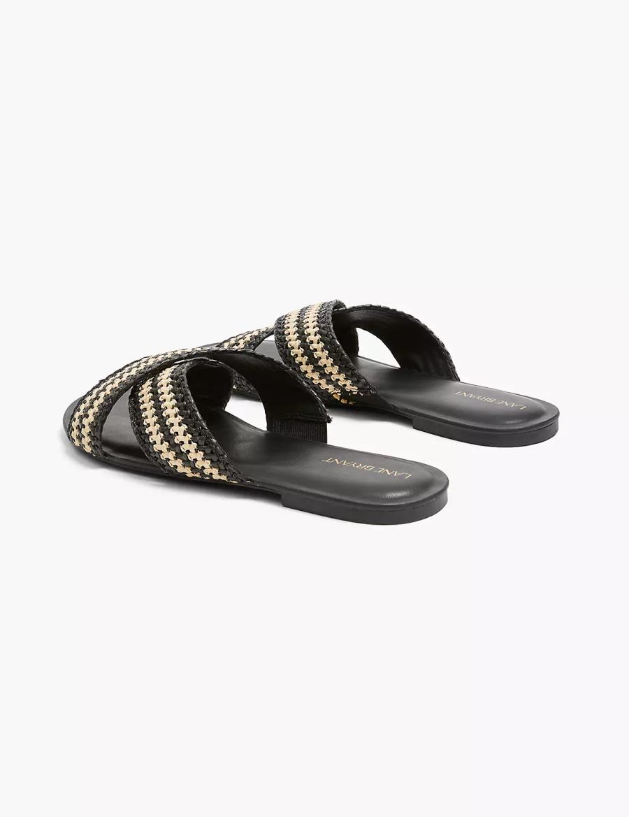 Women Lane Bryant Dream Cloud Criss-Cross Raffia Slide Sandals Black | EWZ1025JR