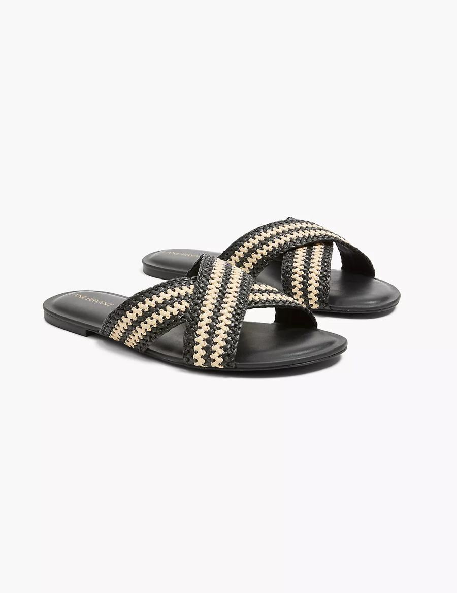 Women Lane Bryant Dream Cloud Criss-Cross Raffia Slide Sandals Black | EWZ1025JR