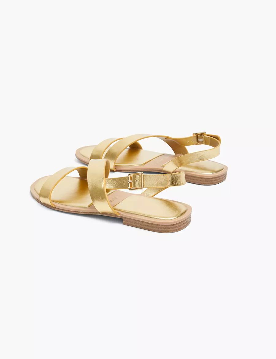 Women Lane Bryant Dream Cloud Double-Band Faux-Leather Flat Sandals Gold | ODQ2530BH