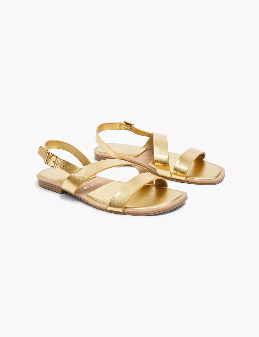 Women Lane Bryant Dream Cloud Double-Band Faux-Leather Flat Sandals Gold | ODQ2530BH