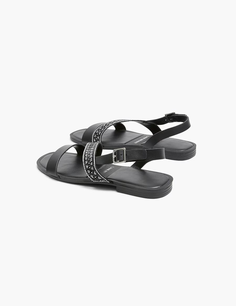 Women Lane Bryant Dream Cloud Double-Band Faux-Leather Flat Sandals Black | SVH2434SK