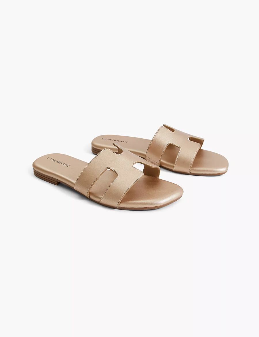 Women Lane Bryant Dream Cloud Faux-Leather Slip-On Flat Sandals Gold | EKT6121NV