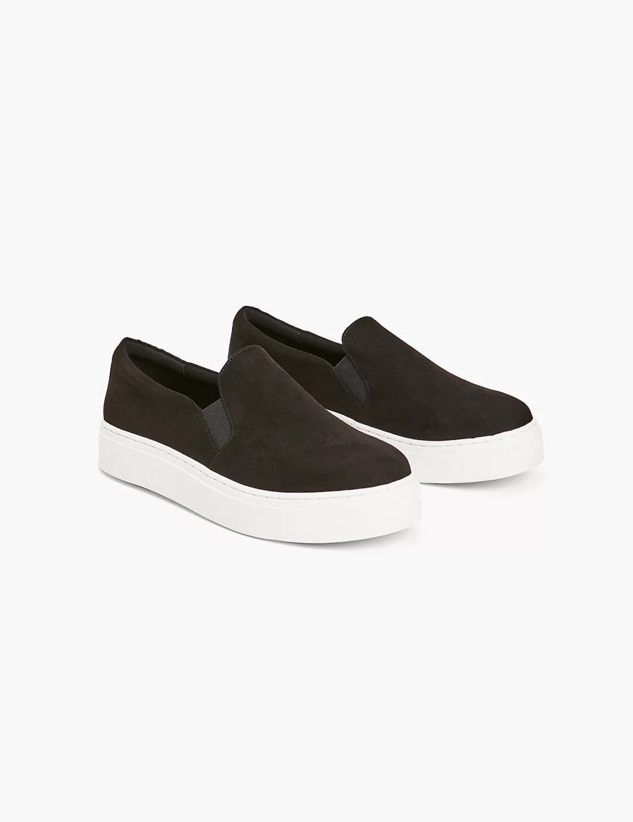 Women Lane Bryant Dream Cloud Faux-Suede Slip-On Sneakers Black | YCQ3153LJ