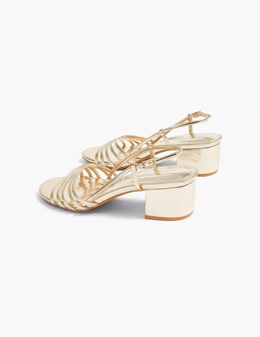 Women Lane Bryant Dream Cloud Metallic Strappy Low Block Heel Heels Sandals Gold | WAQ555XQ