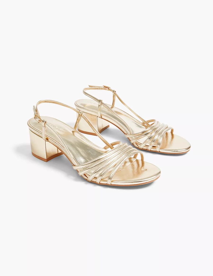 Women Lane Bryant Dream Cloud Metallic Strappy Low Block Heel Heels Sandals Gold | WAQ555XQ