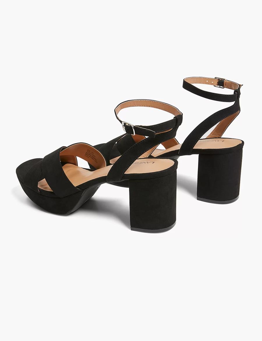 Women Lane Bryant Dream Cloud Platform Strappy Block Heel Heels Sandals Black | HDD593PV