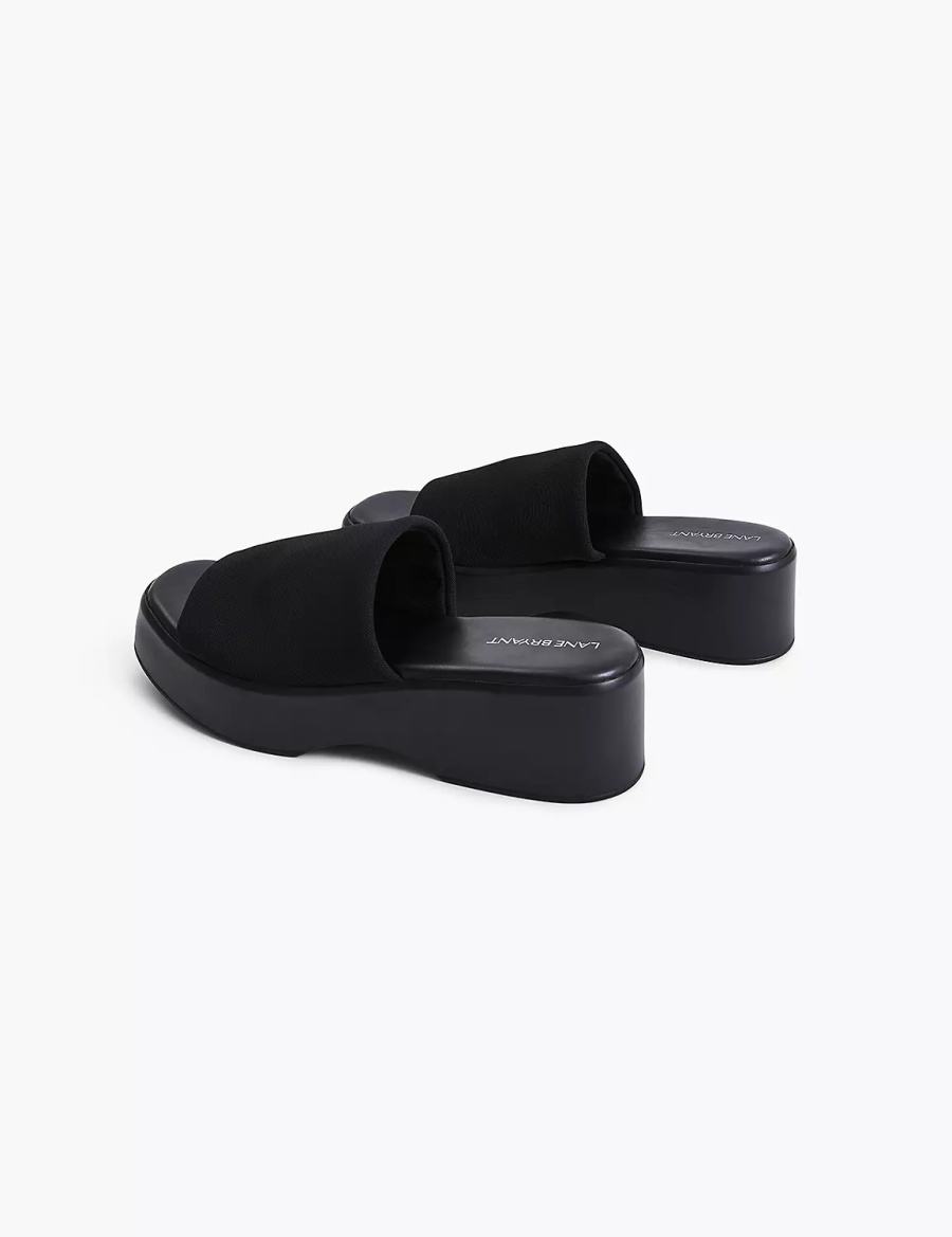 Women Lane Bryant Dream Cloud Stretch Knit Platform Slide Sandals Black | QSJ1549MP