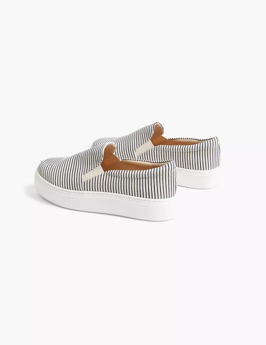 Women Lane Bryant Dream Cloud Striped Slip-On Platform Sneakers Blue | DVM9019AU