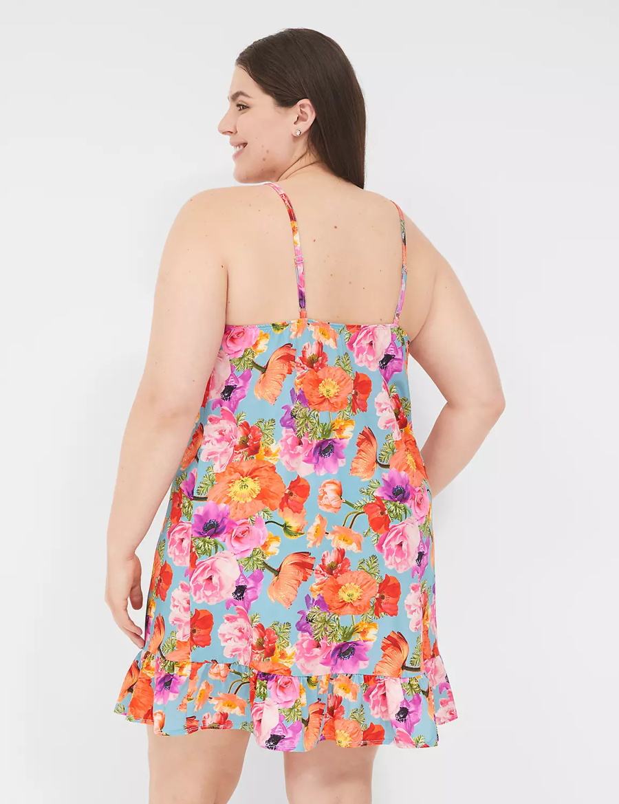 Women Lane Bryant DreamyCool Ruffle-Hem Chemise Dress Orange Multicolor | FVM5973TF