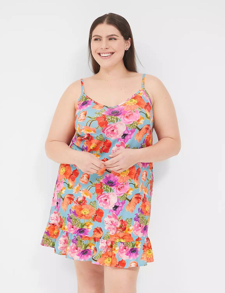 Women Lane Bryant DreamyCool Ruffle-Hem Chemise Dress Orange Multicolor | FVM5973TF