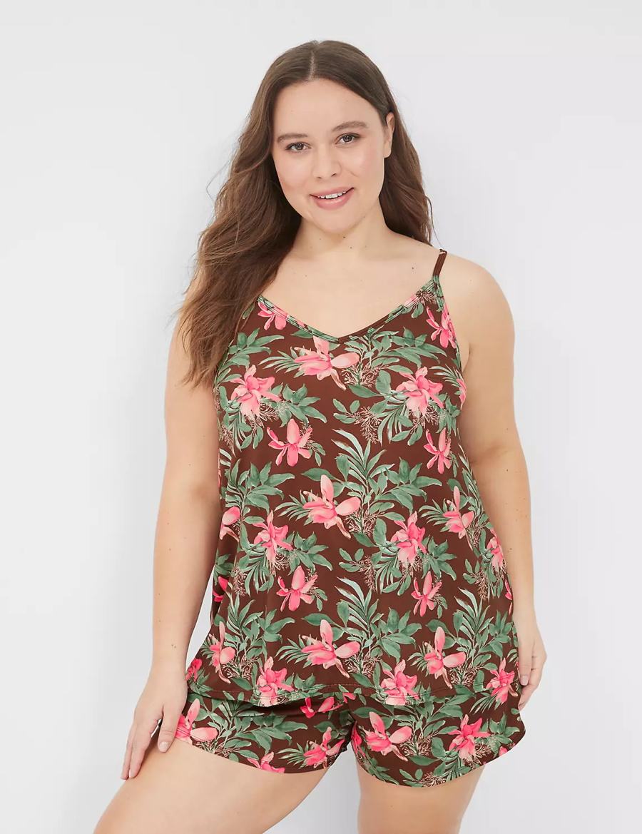 Women Lane Bryant Dreamy Cool Cami & Short PJ Set Pajamas Green Multicolor | FIG3096VG