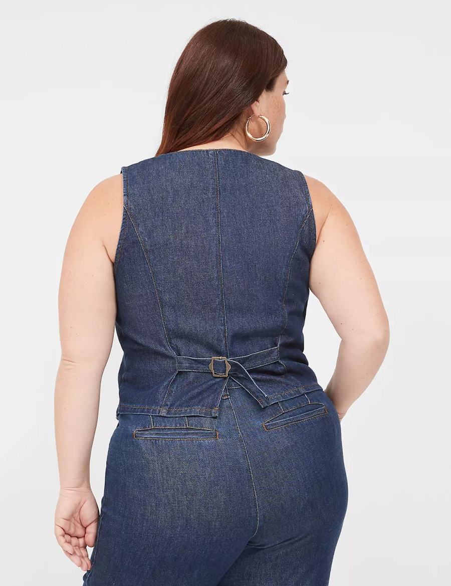 Women Lane Bryant Dressy Denim Vest Vest Dark Blue | PBU10049BF