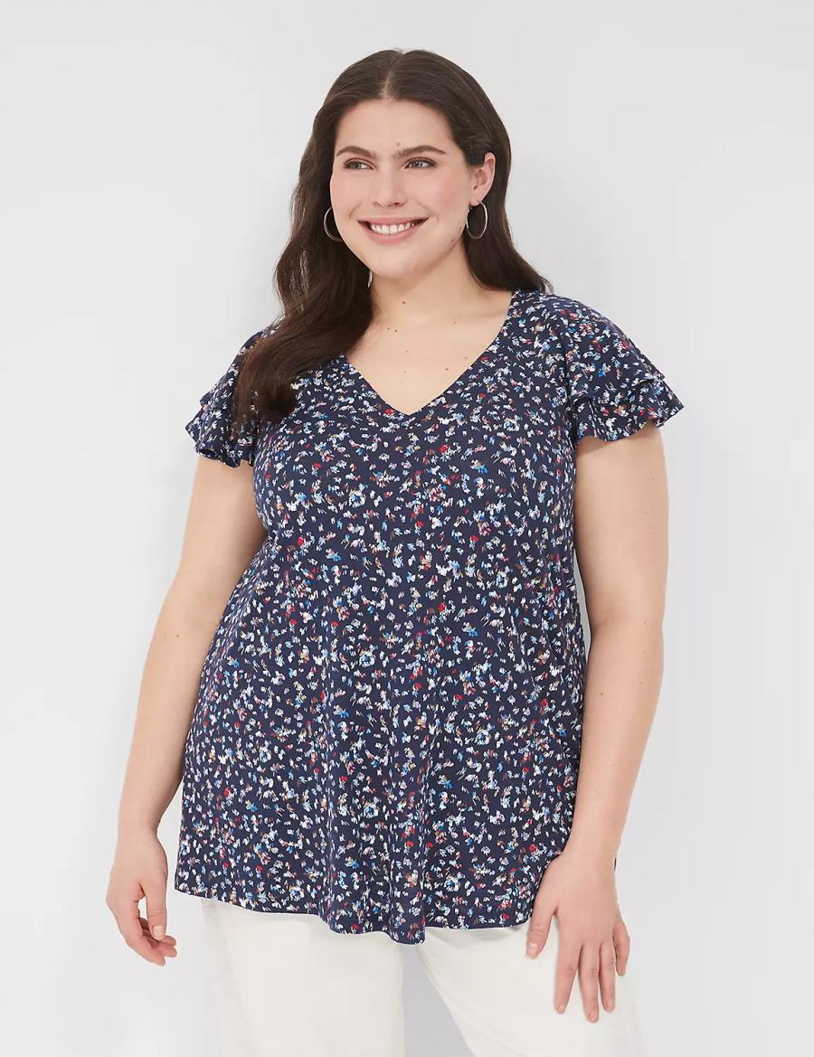 Women Lane Bryant Easy Flutter-Sleeve Tee T Shirts Multicolor | HMI1070WN