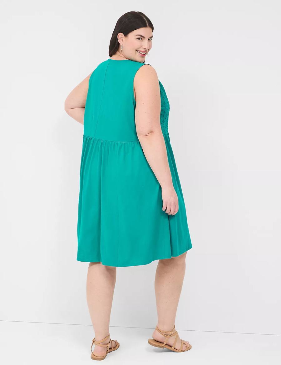 Women Lane Bryant Easy Swing Eyelet-Bodice Casual Dress Light Turquoise | ONH7531DR