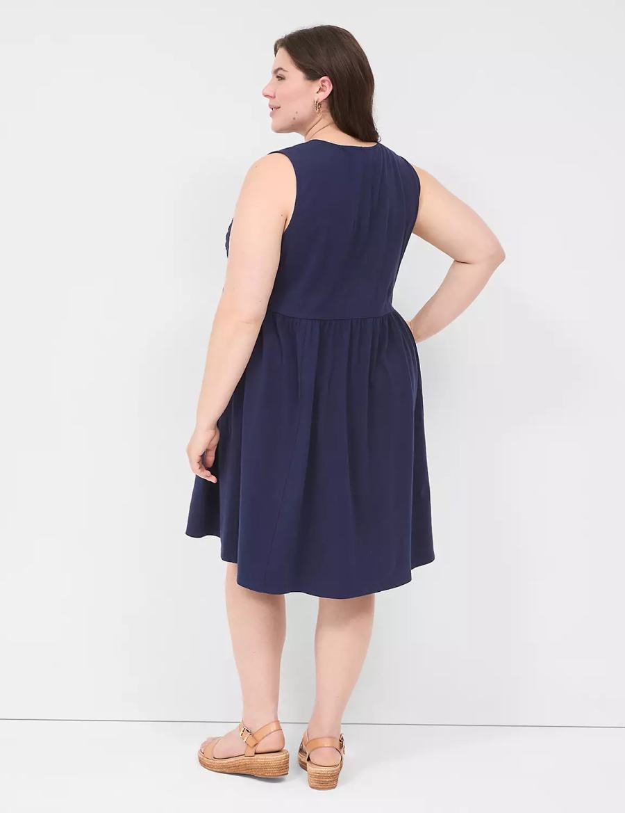 Women Lane Bryant Easy Swing Eyelet-Bodice Casual Dress Blue | GWL8145KY