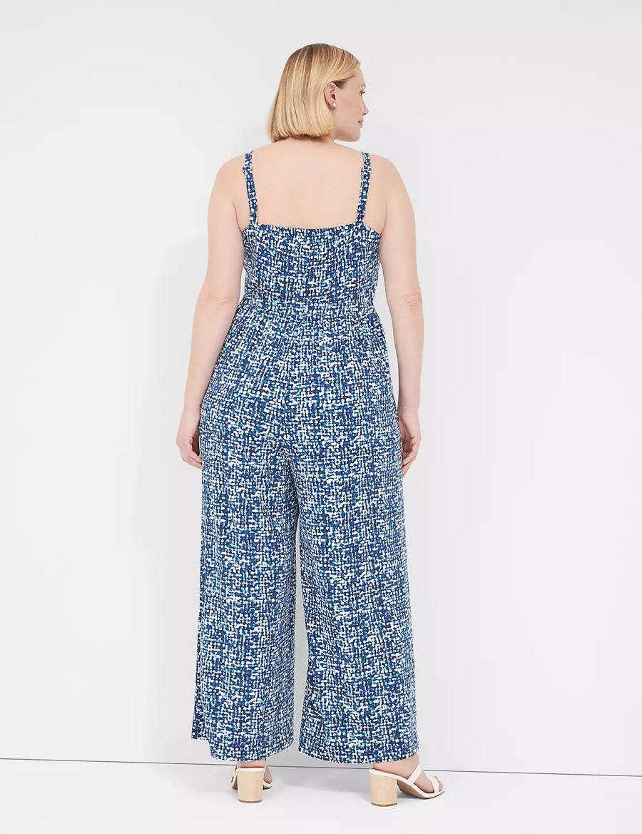 Women Lane Bryant Elastic-Waist Jersey Jumpsuit Blue | PZB9757FQ