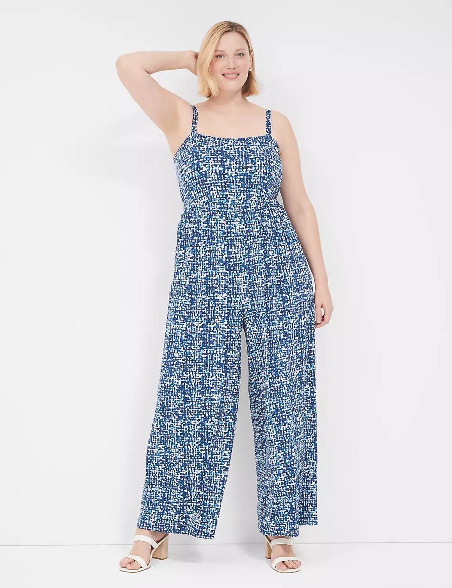 Women Lane Bryant Elastic-Waist Jersey Jumpsuit Blue | PZB9757FQ